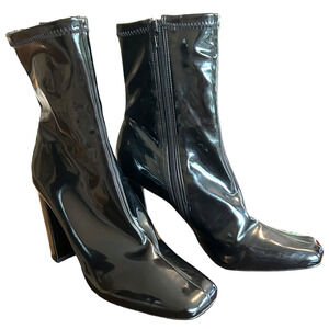 Steve Madden Womens Lynden Ankle Boots 10 Black Witchy Goth Patent Leather